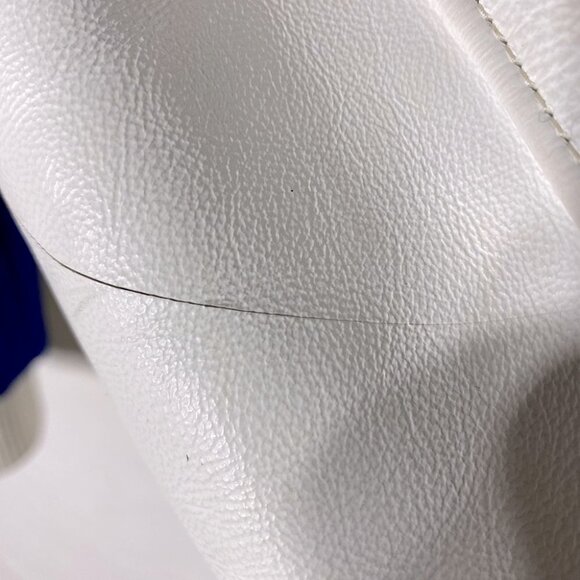 Vintage ‘77 Blue Varsity Jacket W White Leather Sleeves Wetaskiwin Sportshop S - Picture 6 of 16